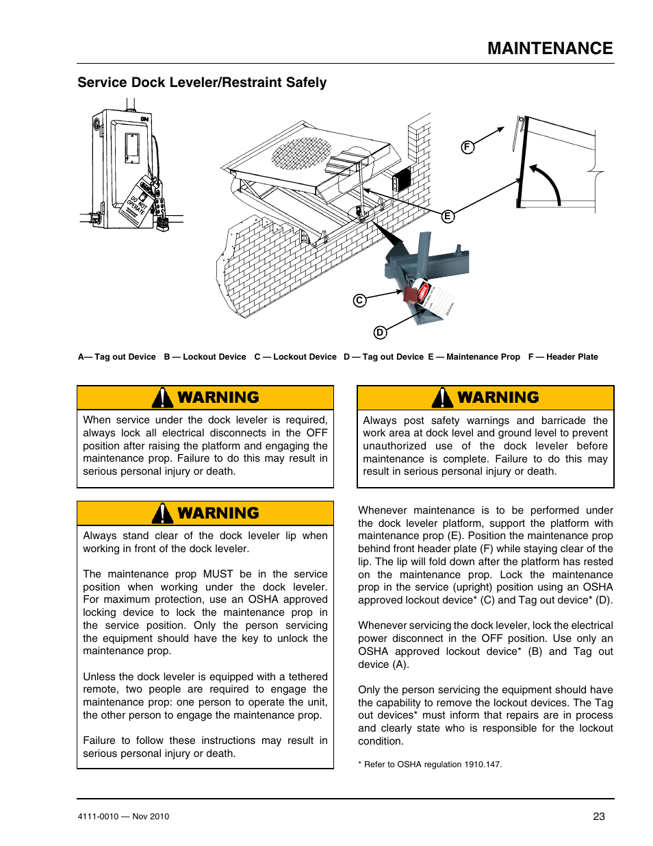 Maintenance, Service dock leveler/restraint safely | Poweramp POWERHOOK SERIES User Manual | Page 25 / 60