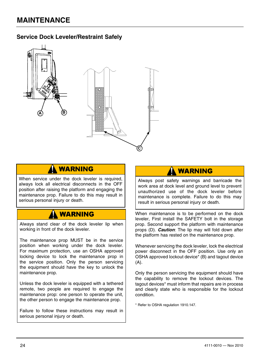 Maintenance, Service dock leveler/restraint safely | Poweramp POWERHOOK SERIES User Manual | Page 26 / 60