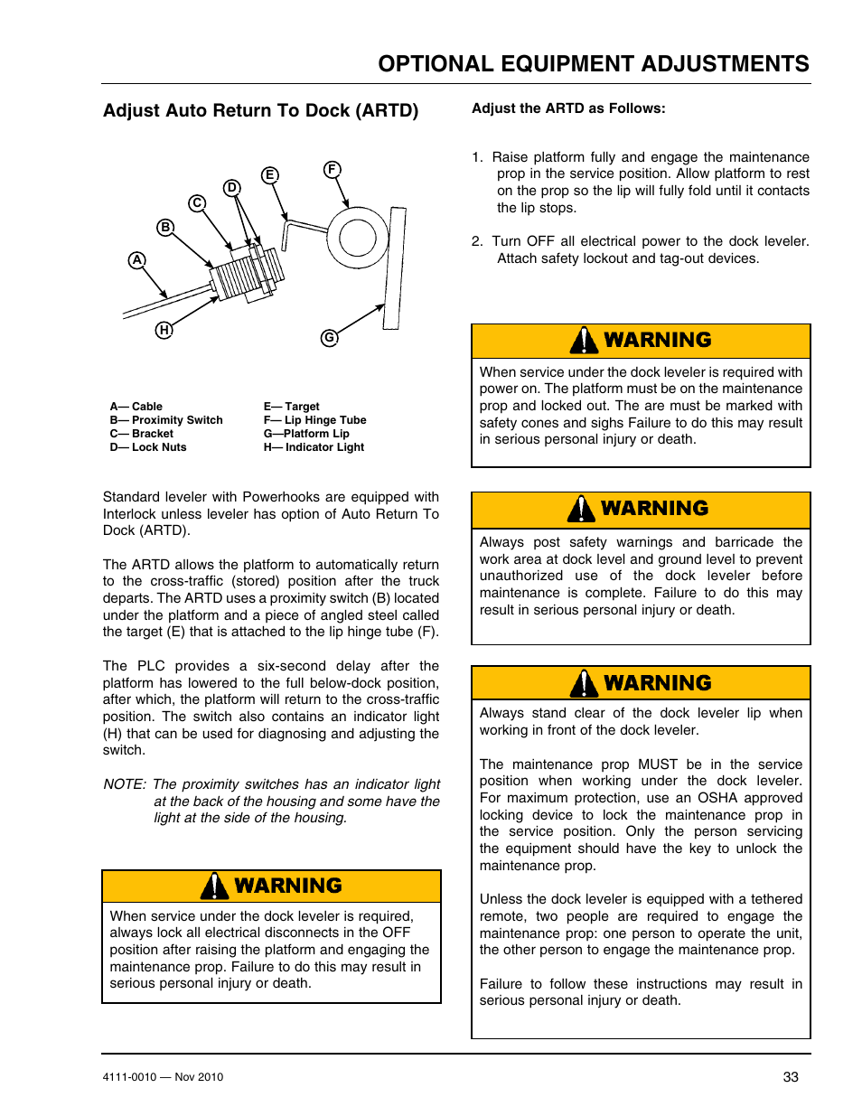 Optional equipment adjustments, Adjust auto return to dock (artd) | Poweramp POWERHOOK SERIES User Manual | Page 35 / 60
