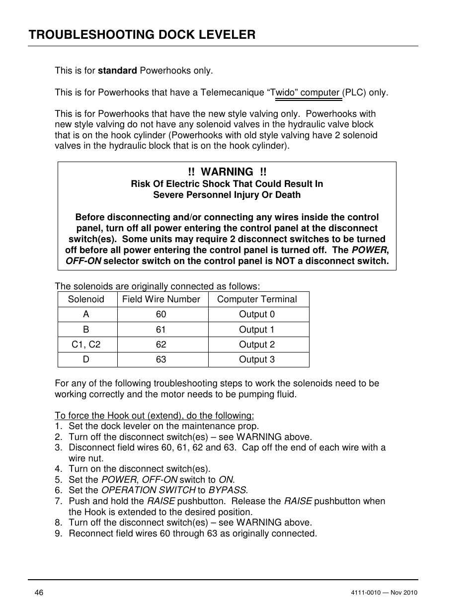 Troubleshooting dock leveler | Poweramp POWERHOOK SERIES User Manual | Page 48 / 60