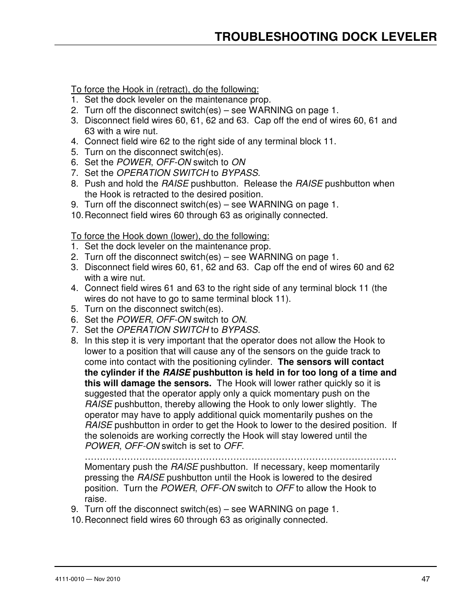 Troubleshooting dock leveler | Poweramp POWERHOOK SERIES User Manual | Page 49 / 60
