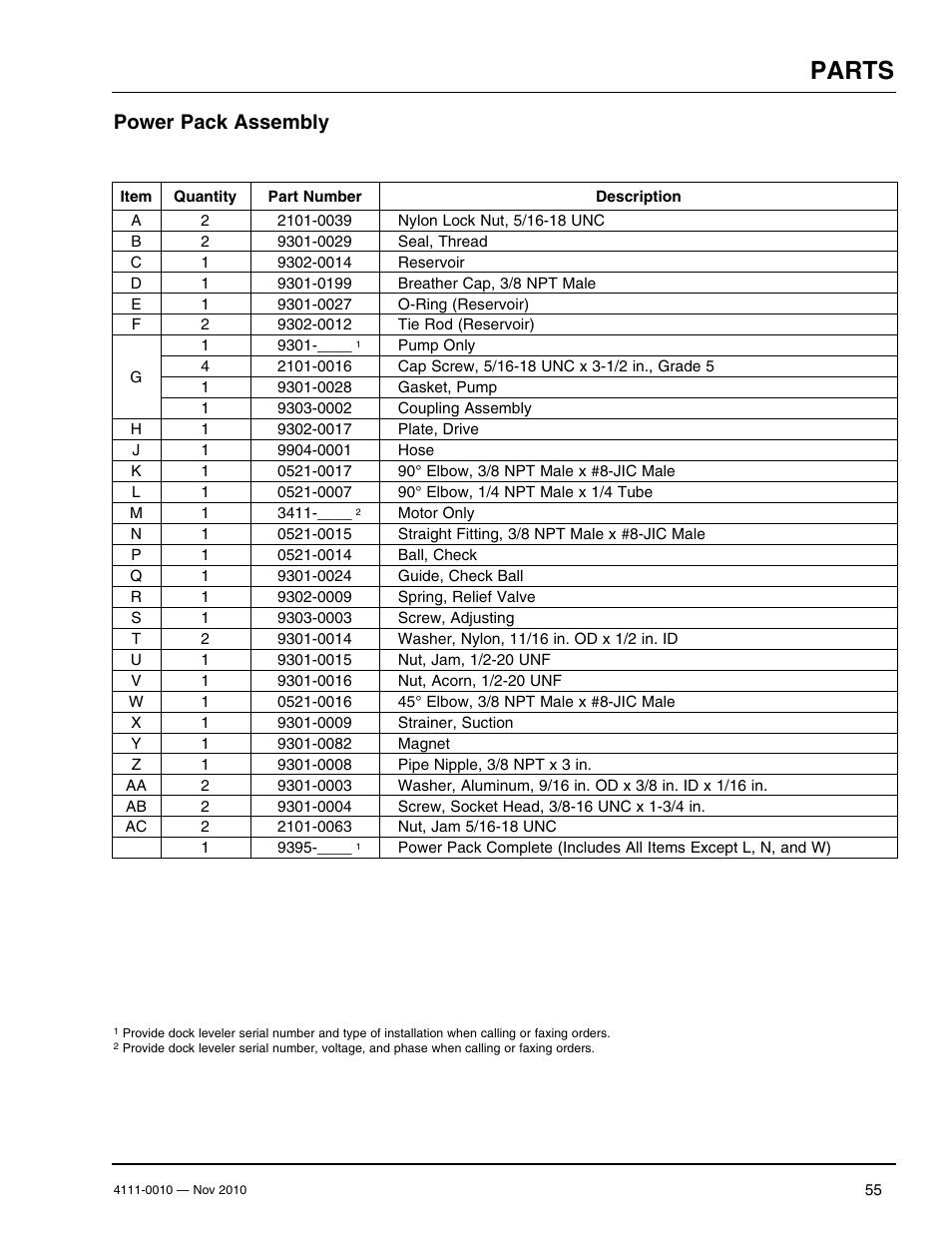 Parts, Power pack assembly | Poweramp POWERHOOK SERIES User Manual | Page 57 / 60