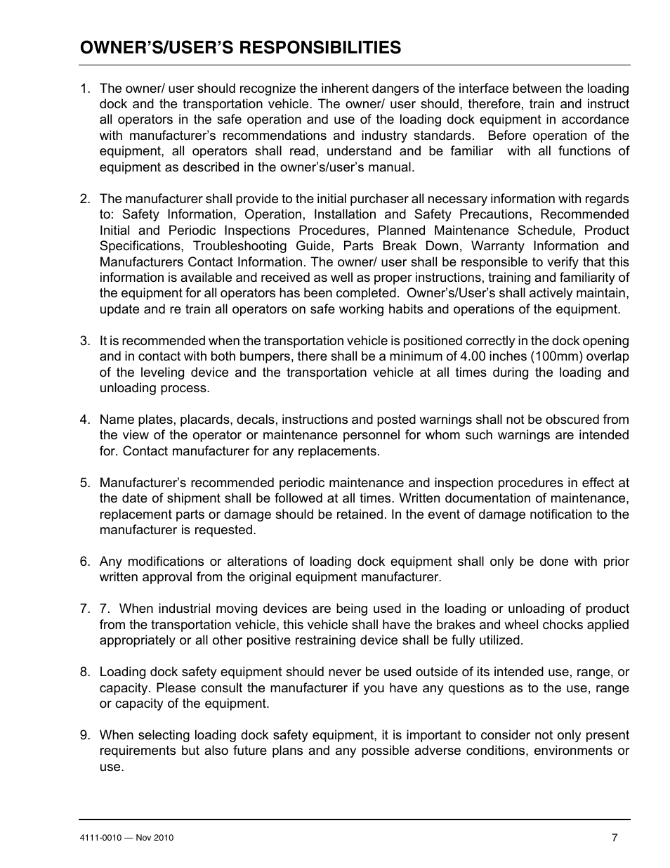 Owner’s/user’s responsibilities | Poweramp POWERHOOK SERIES User Manual | Page 9 / 60