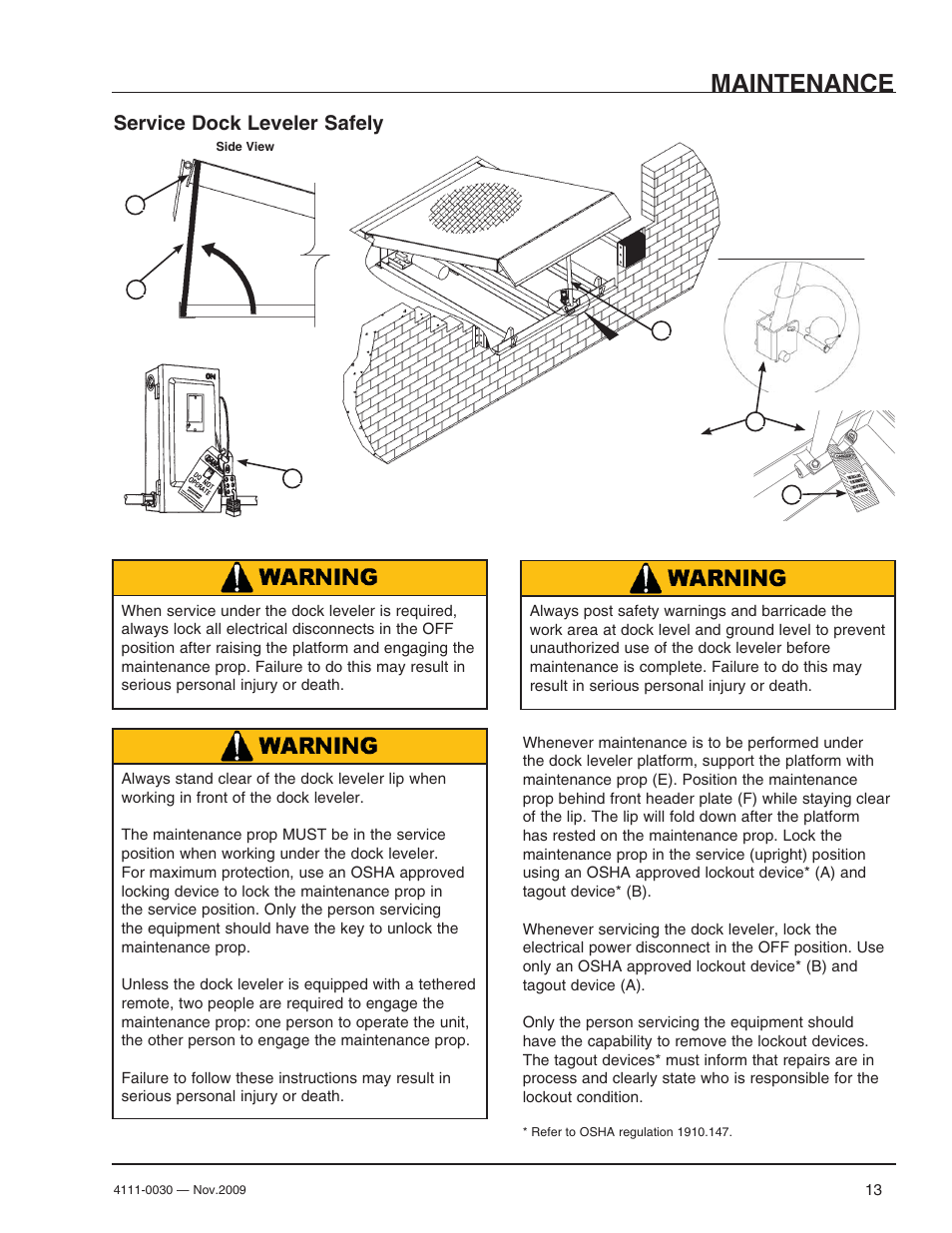 Maintenance, Service dock leveler safely | Poweramp CENTRAPOWER User Manual | Page 15 / 32