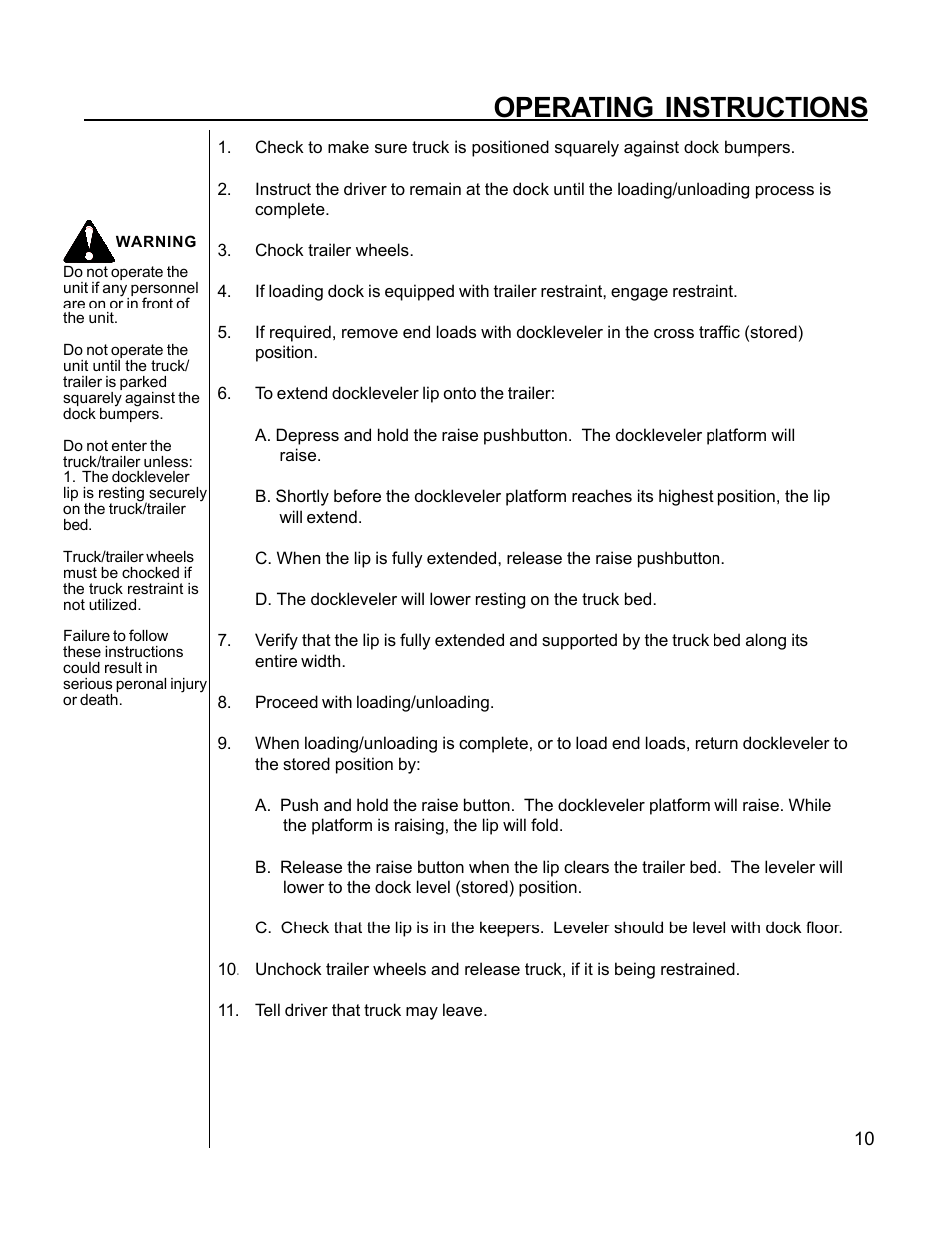 Operating instructions | Poweramp E SERIES HYDRAULIC 11_96 User Manual | Page 14 / 22