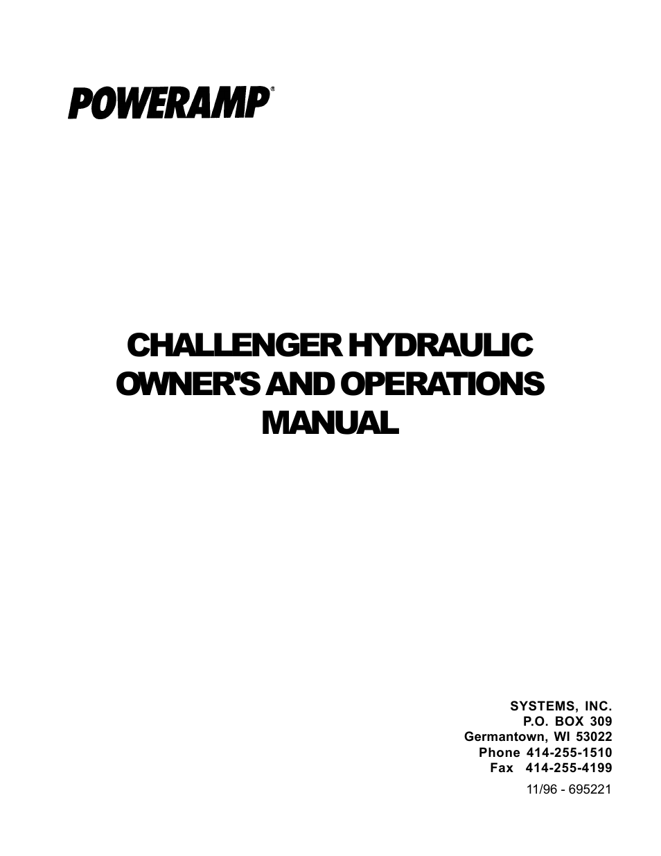 Poweramp CHALLENGER HYDRAULIC 11_96 User Manual | 22 pages