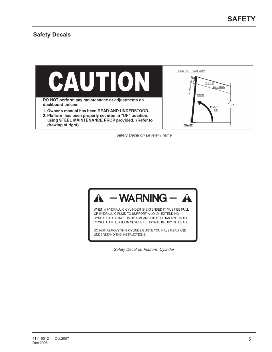 Safety, Safety decals | Poweramp LHP SERIES HYDRAULIC 4.2009 User Manual | Page 7 / 36