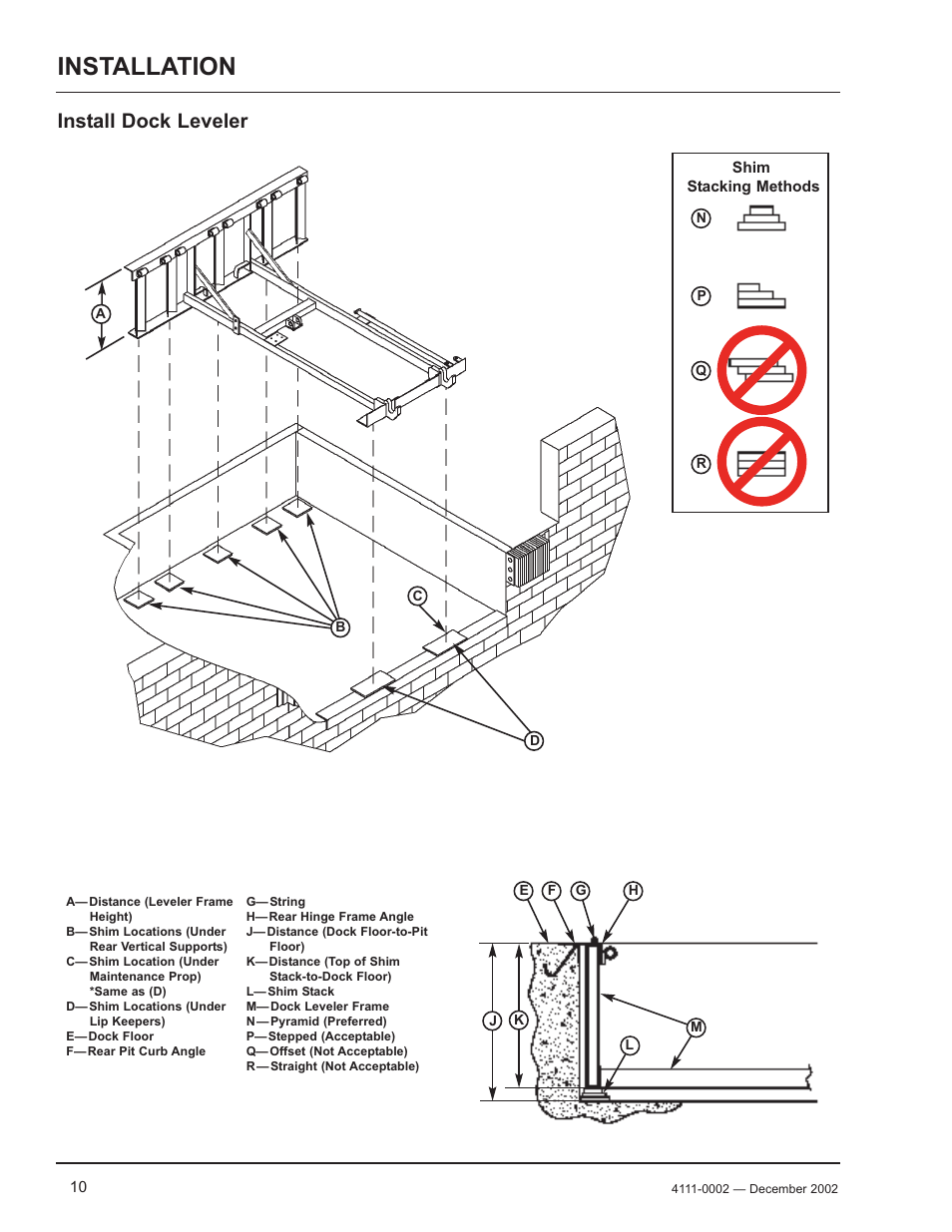 Installation, Install dock leveler | Poweramp EH SERIES HYDRAULIC 4.2009 User Manual | Page 12 / 48