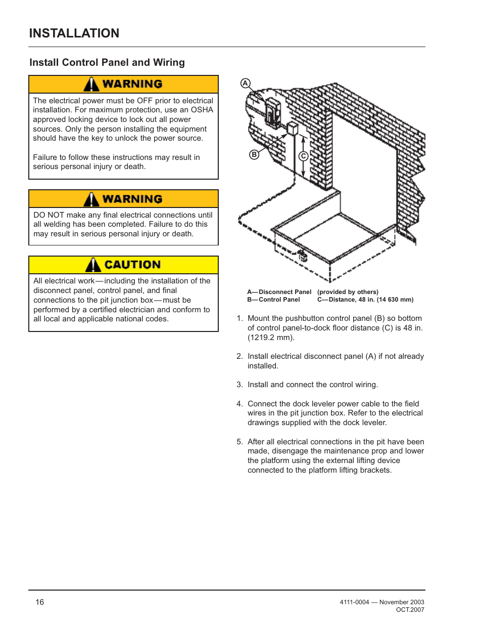 Installation, Install control panel and wiring | Poweramp EH SERIES HYDRAULIC 4.2009 User Manual | Page 18 / 48