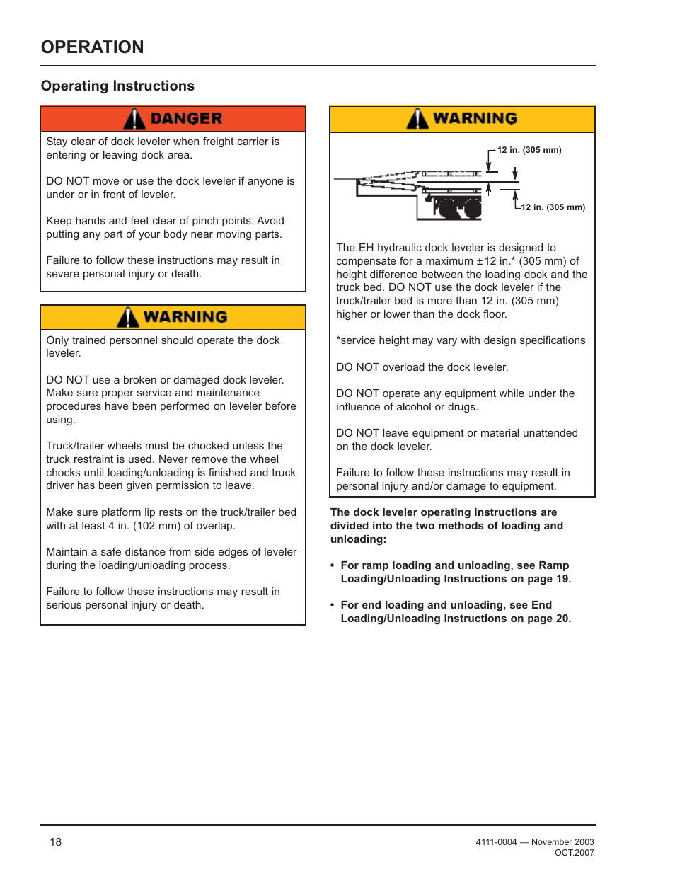 Operation, Operating instructions | Poweramp EH SERIES HYDRAULIC 4.2009 User Manual | Page 20 / 48