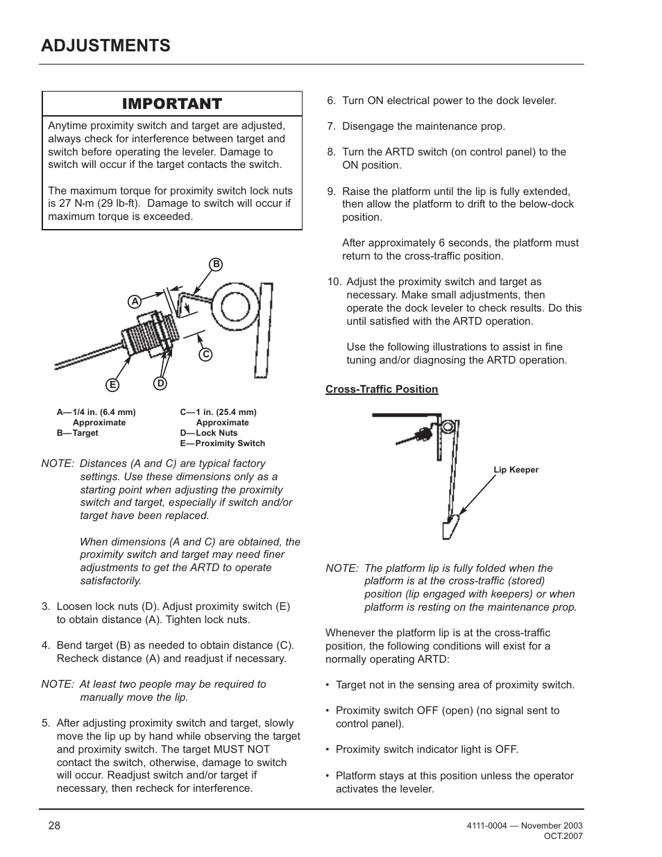 Adjustments, Important | Poweramp EH SERIES HYDRAULIC 4.2009 User Manual | Page 30 / 48