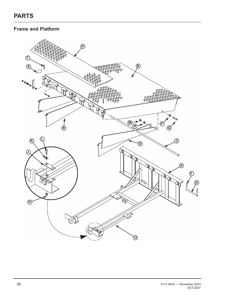 Parts, Frame and platform | Poweramp EH SERIES HYDRAULIC 4.2009 User Manual | Page 38 / 48