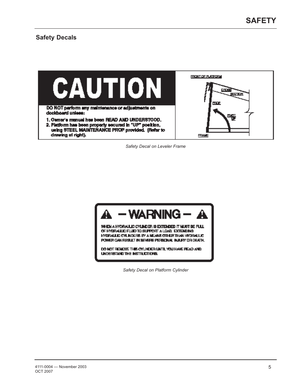 Safety, Safety decals | Poweramp EH SERIES HYDRAULIC 4.2009 User Manual | Page 7 / 48