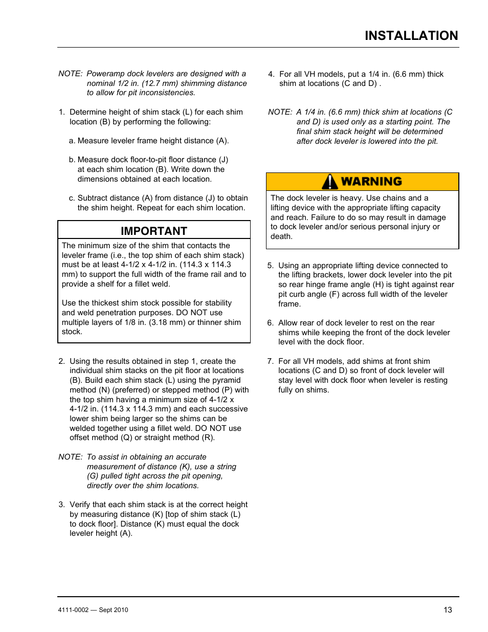 Installation, Important | Poweramp VH SERIES HYDRAULIC 10.2011 User Manual | Page 15 / 52