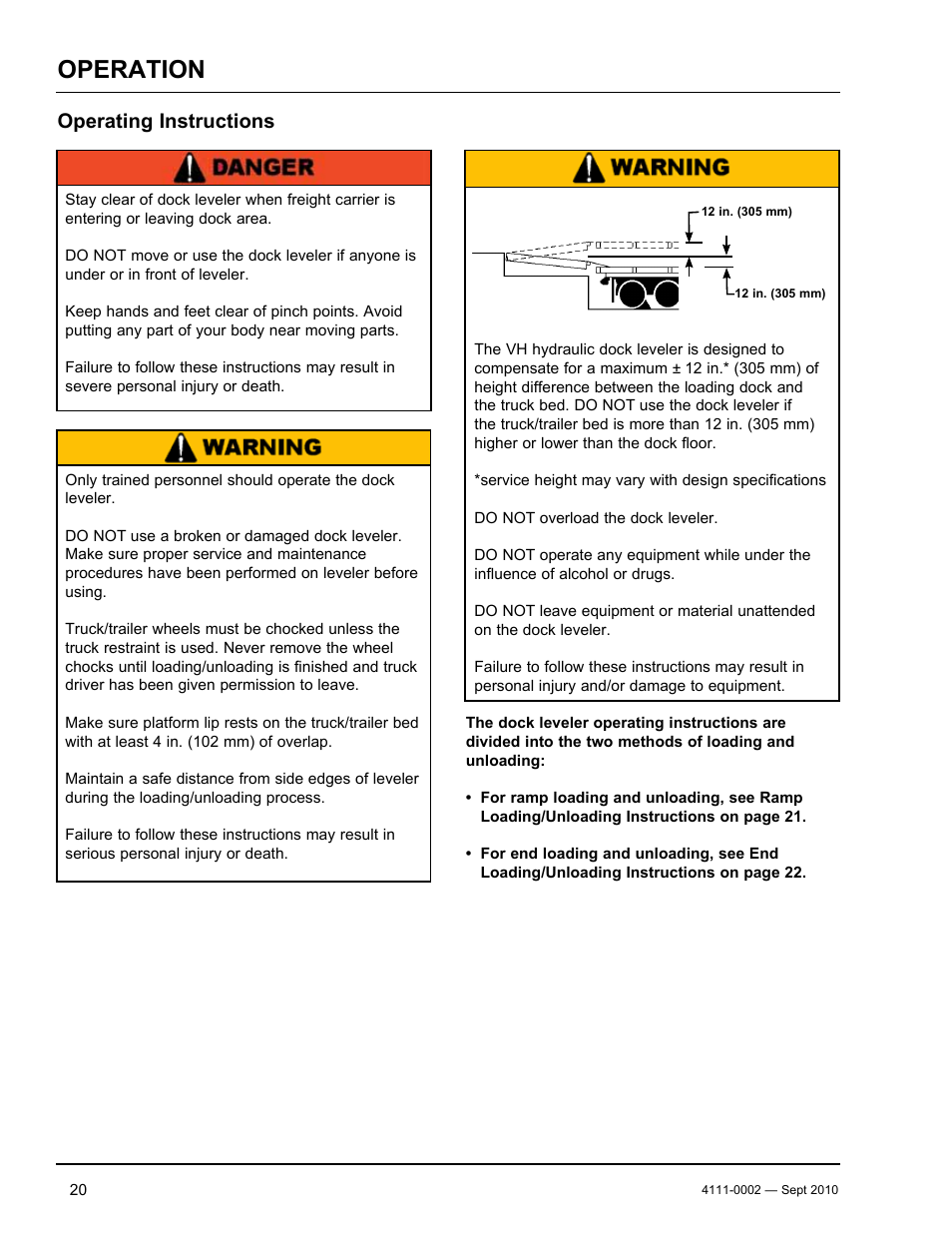 Operation, Operating instructions | Poweramp VH SERIES HYDRAULIC 10.2011 User Manual | Page 22 / 52