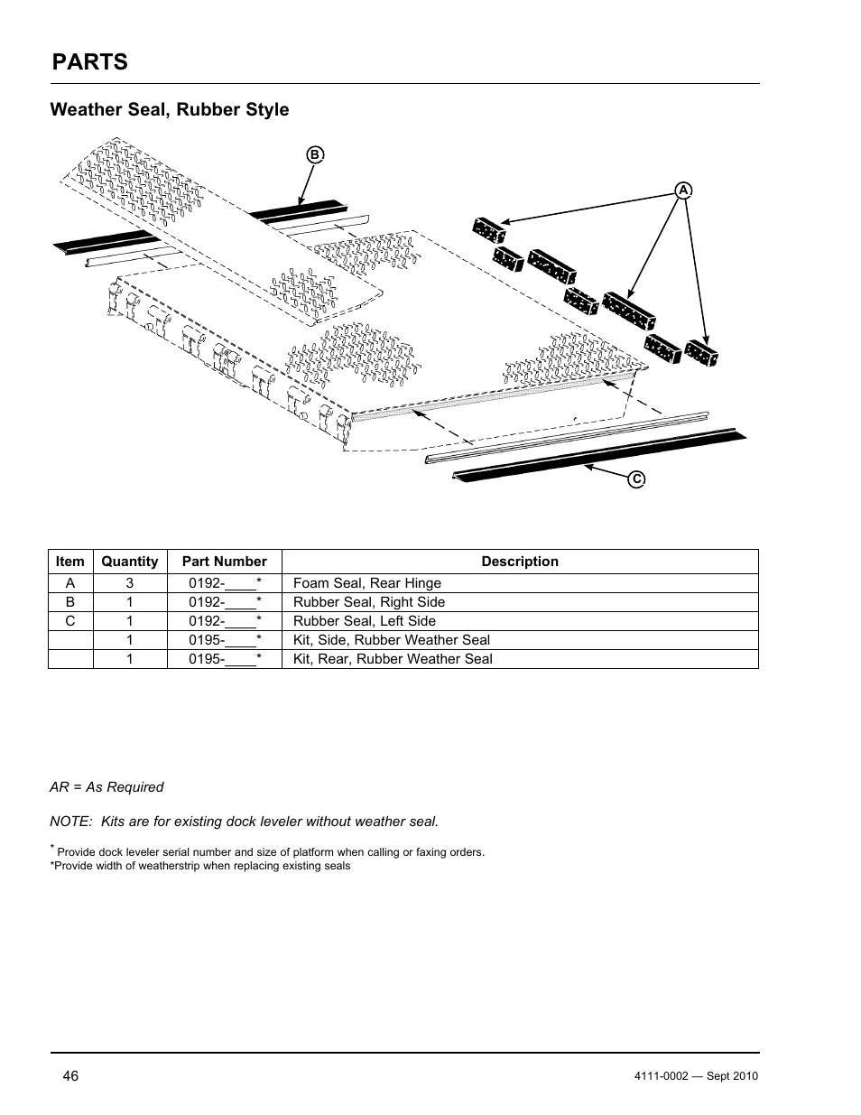 Parts, Weather seal, rubber style | Poweramp VH SERIES HYDRAULIC 10.2011 User Manual | Page 48 / 52