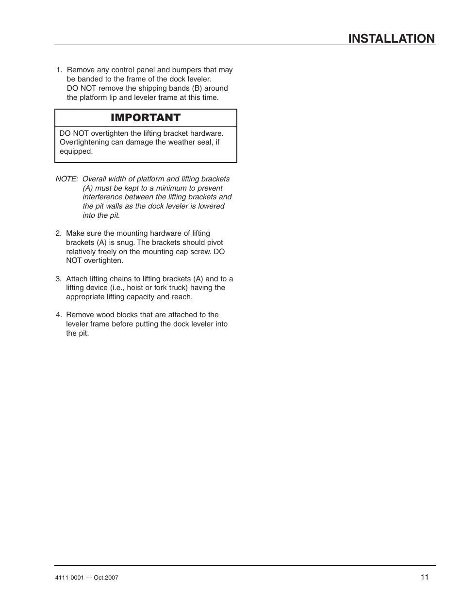 Installation, Important | Poweramp PR SERIES HYDRAULIC 4.2009 User Manual | Page 13 / 56