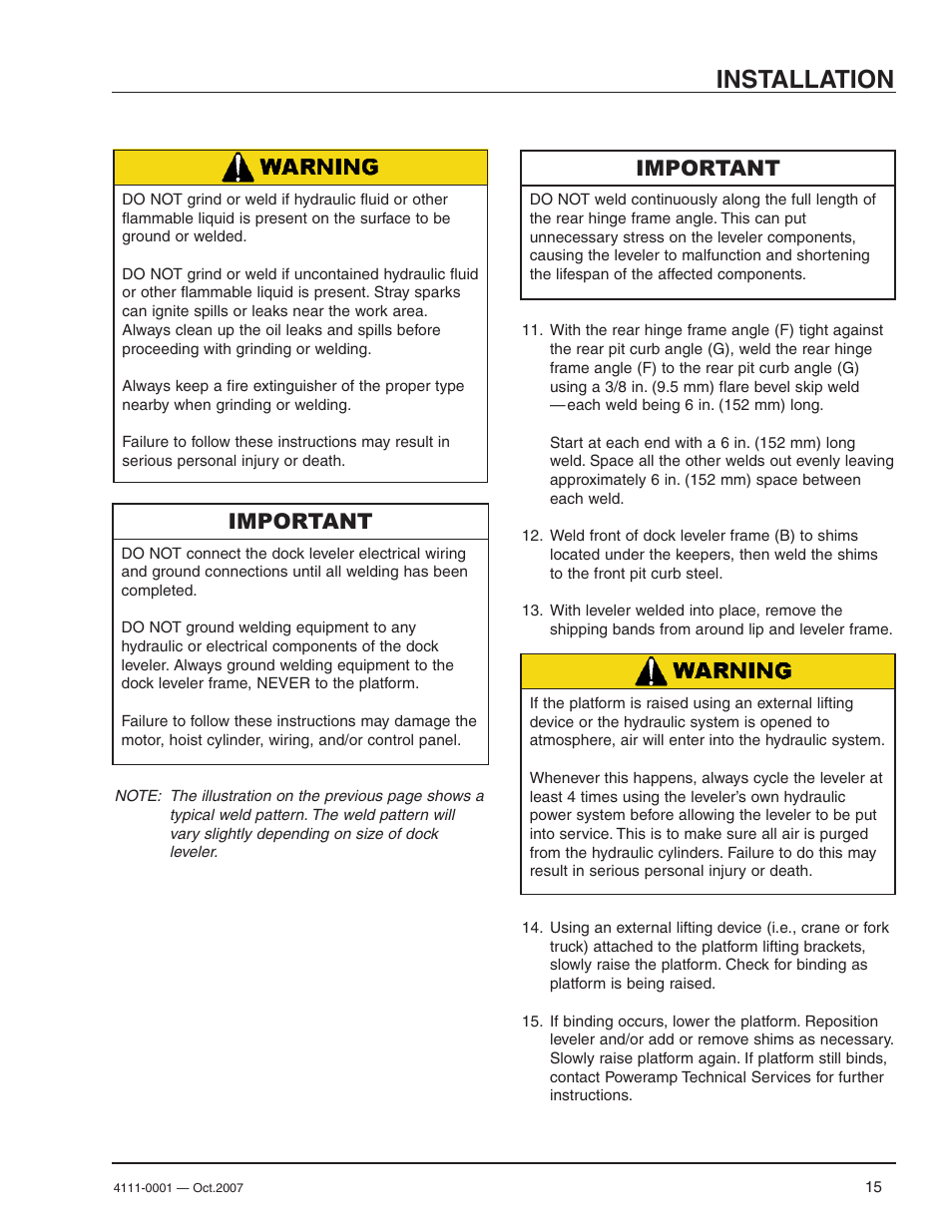 Installation, Important | Poweramp PR SERIES HYDRAULIC 4.2009 User Manual | Page 17 / 56