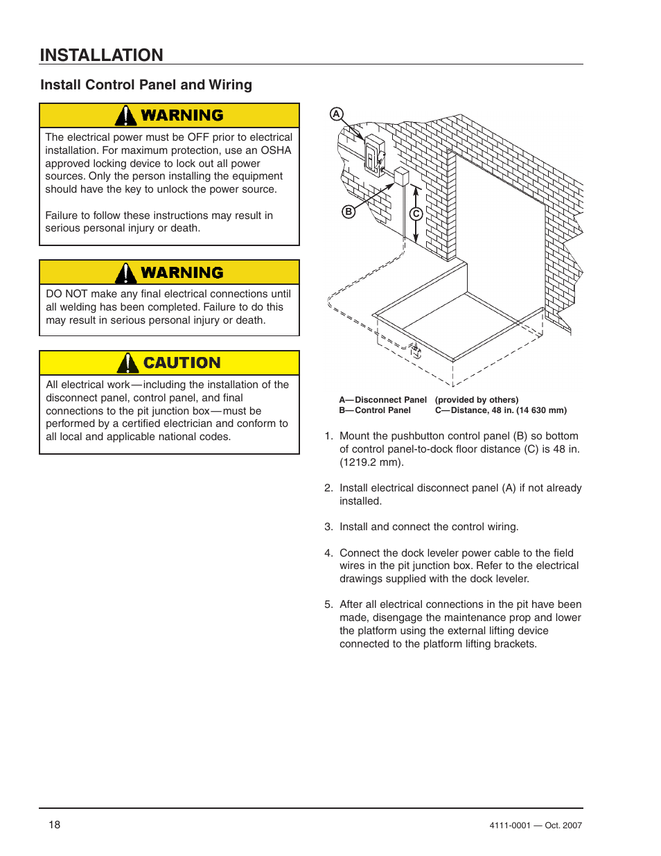 Installation, Install control panel and wiring | Poweramp PR SERIES HYDRAULIC 4.2009 User Manual | Page 20 / 56