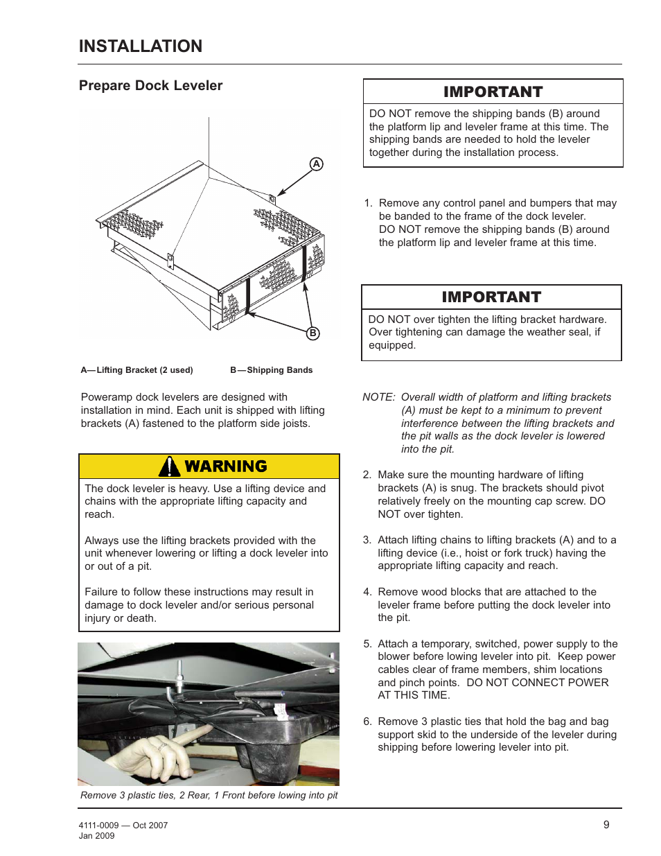 Installation, Important, Prepare dock leveler | Poweramp AP SERIES AIR POWERED 4.2009 User Manual | Page 11 / 44