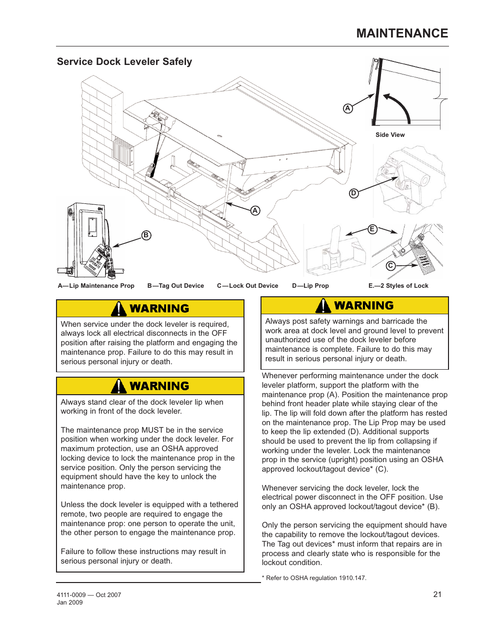 Maintenance, Service dock leveler safely | Poweramp AP SERIES AIR POWERED 4.2009 User Manual | Page 23 / 44