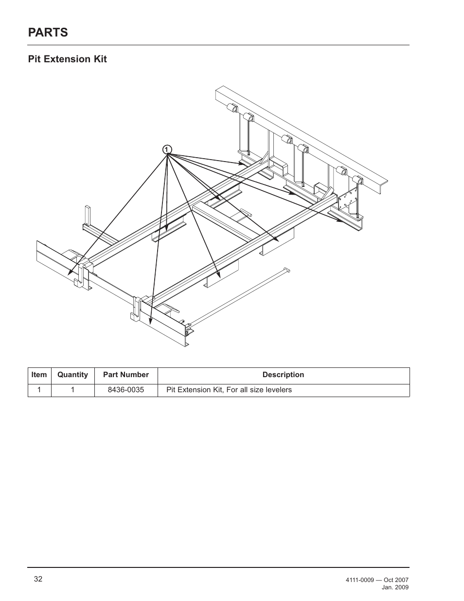 Parts, Pit extension kit | Poweramp AP SERIES AIR POWERED 4.2009 User Manual | Page 34 / 44