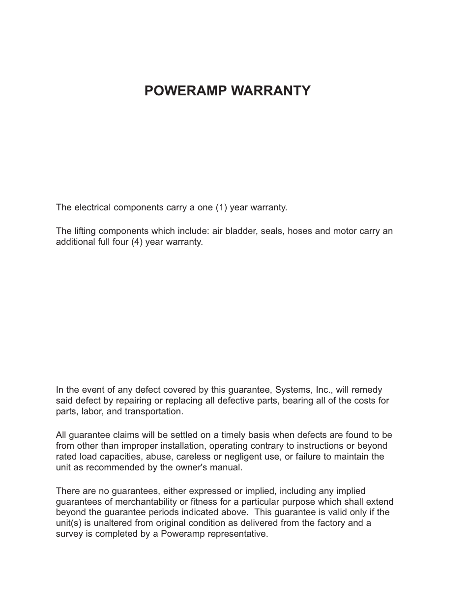 Poweramp warranty | Poweramp AP SERIES AIR POWERED 4.2009 User Manual | Page 44 / 44