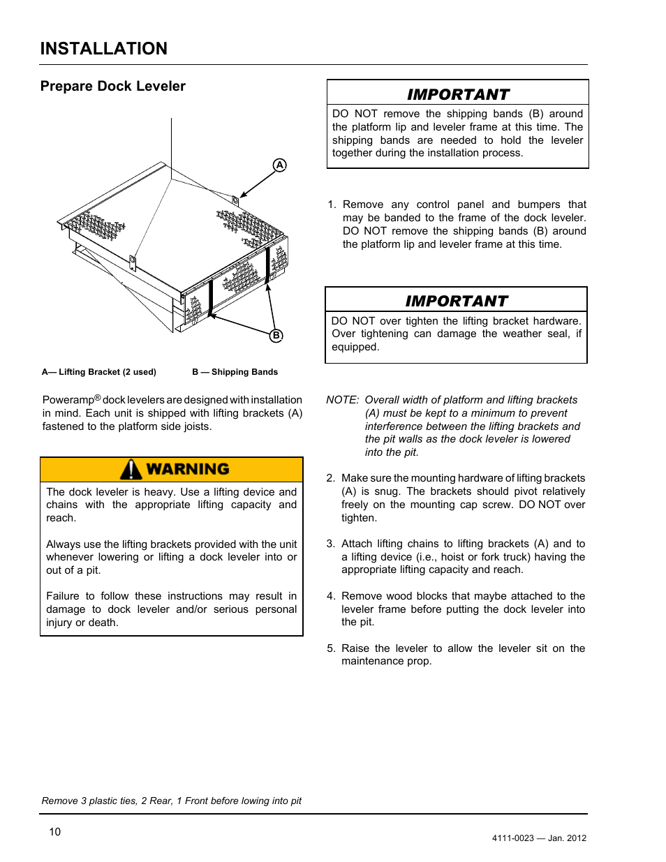 Installation, Important, Prepare dock leveler | Poweramp CentraAir AIR POWERED 2.2012 User Manual | Page 12 / 44