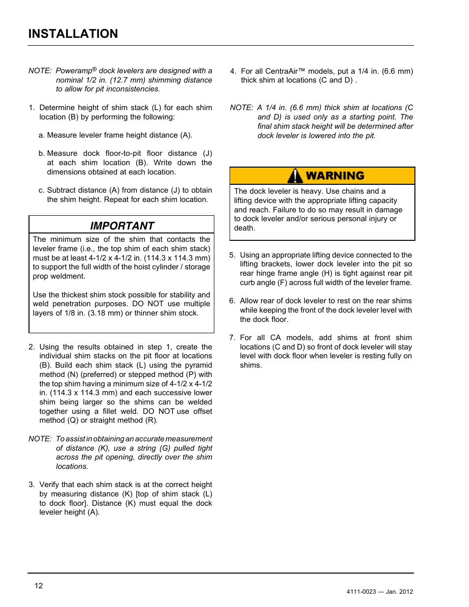 Installation, Important | Poweramp CentraAir AIR POWERED 2.2012 User Manual | Page 14 / 44