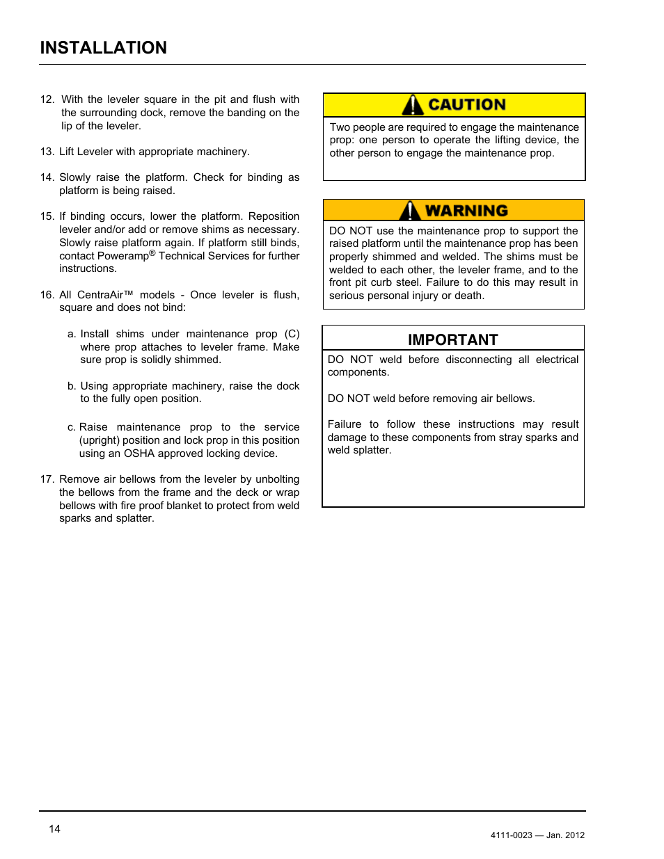Installation, Important | Poweramp CentraAir AIR POWERED 2.2012 User Manual | Page 16 / 44