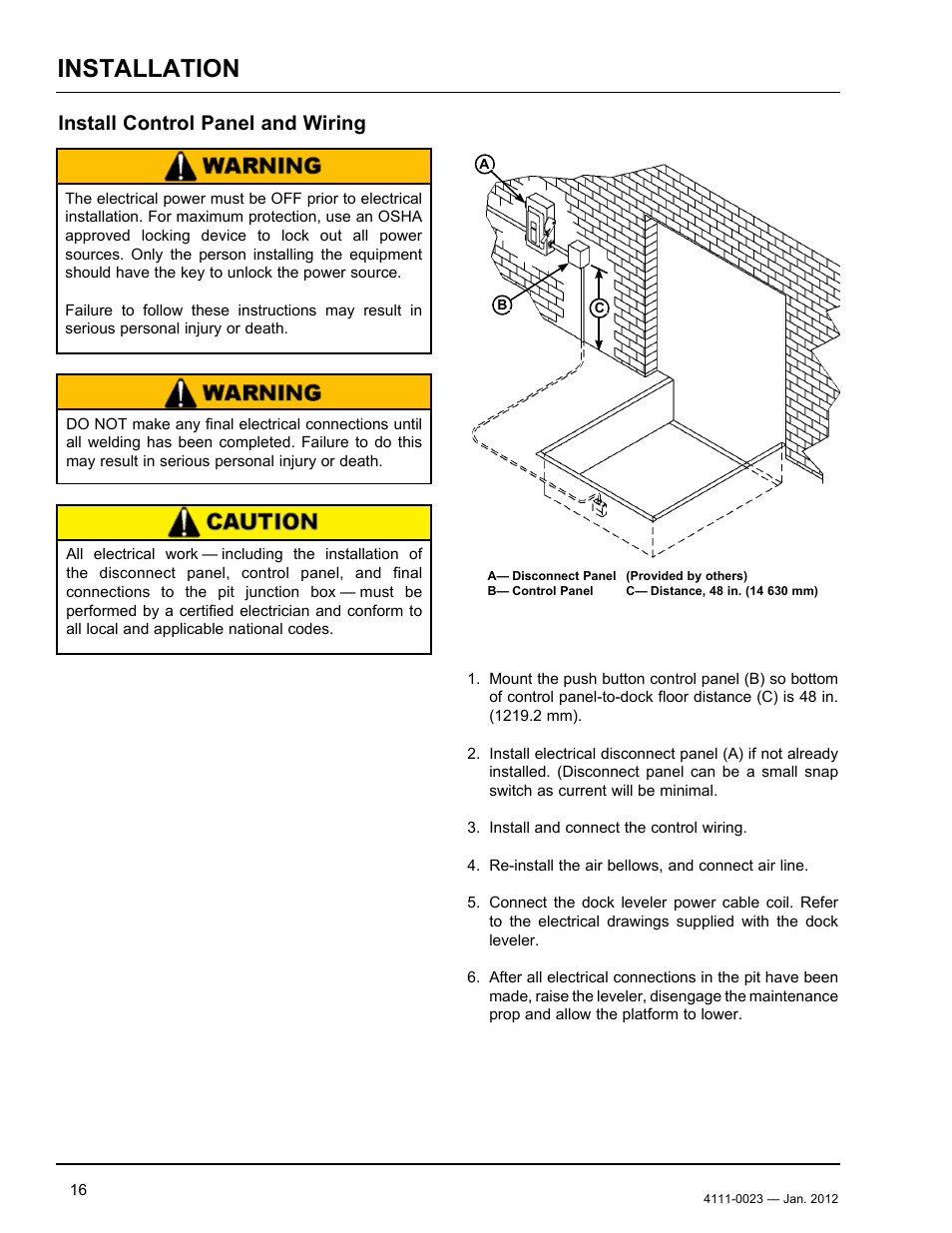 Installation, Install control panel and wiring | Poweramp CentraAir AIR POWERED 2.2012 User Manual | Page 18 / 44