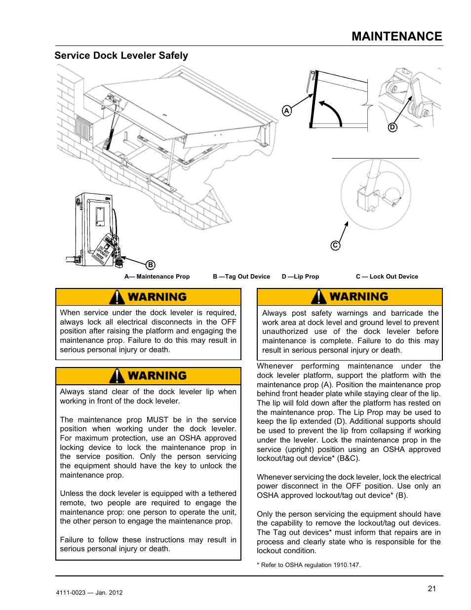 Maintenance, Service dock leveler safely | Poweramp CentraAir AIR POWERED 2.2012 User Manual | Page 23 / 44