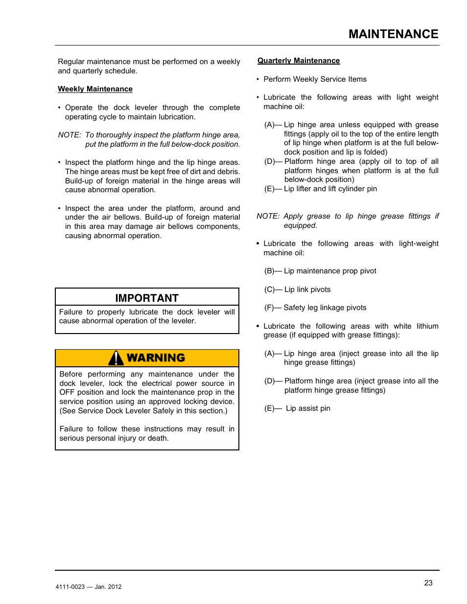 Maintenance, Important | Poweramp CentraAir AIR POWERED 2.2012 User Manual | Page 25 / 44