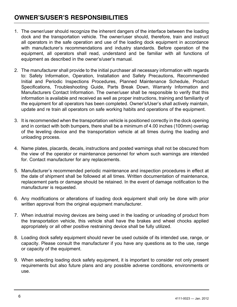 Owner’s/user’s responsibilities | Poweramp CentraAir AIR POWERED 2.2012 User Manual | Page 8 / 44