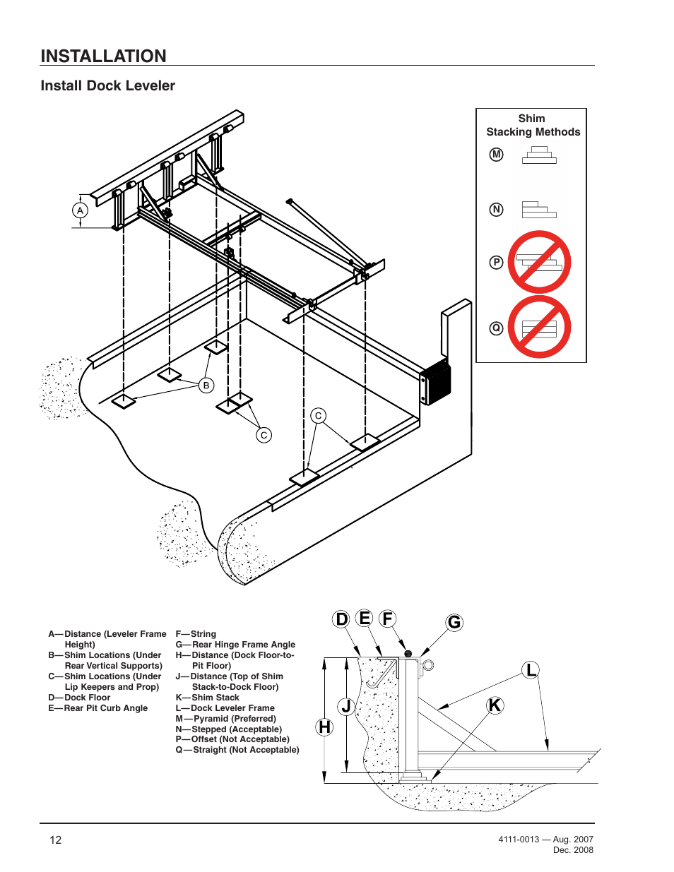 Installation, Install dock leveler | Poweramp LMP SERIES MECHANICAL 4.2009 User Manual | Page 14 / 40