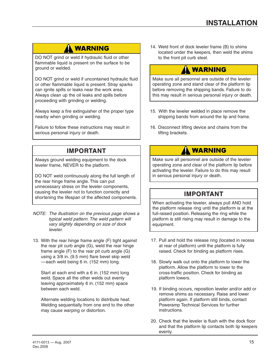 Installation, Important | Poweramp LMP SERIES MECHANICAL 4.2009 User Manual | Page 17 / 40