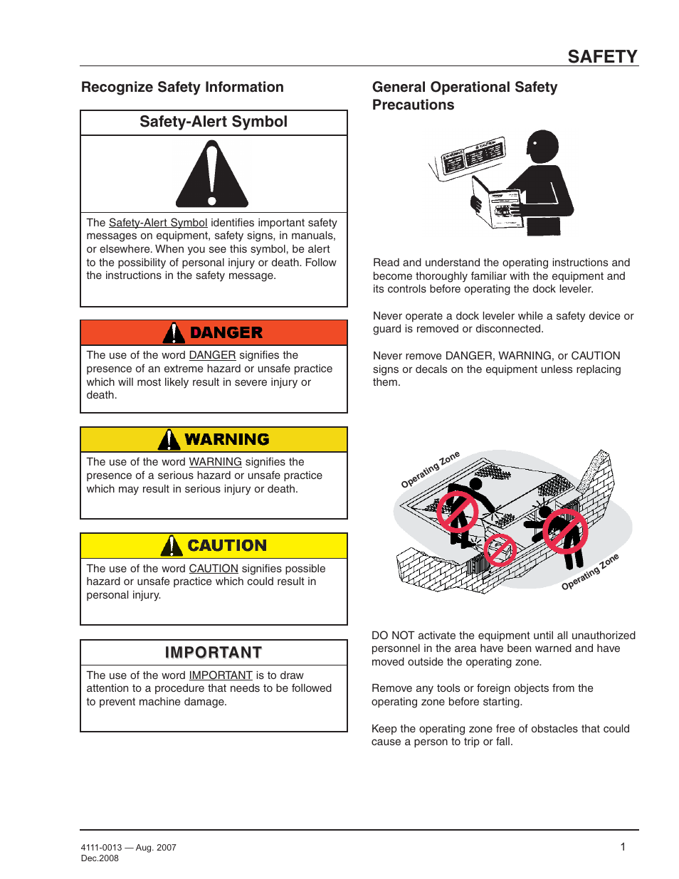 Safety, Safety-alert symbol, Important | Recognize safety information, General operational safety precautions | Poweramp LMP SERIES MECHANICAL 4.2009 User Manual | Page 3 / 40