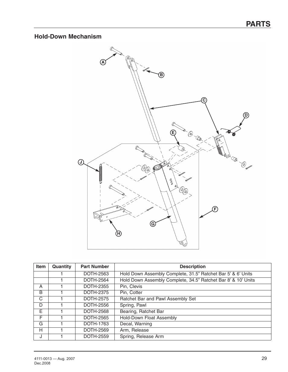 Parts, Hold-down mechanism | Poweramp LMP SERIES MECHANICAL 4.2009 User Manual | Page 31 / 40