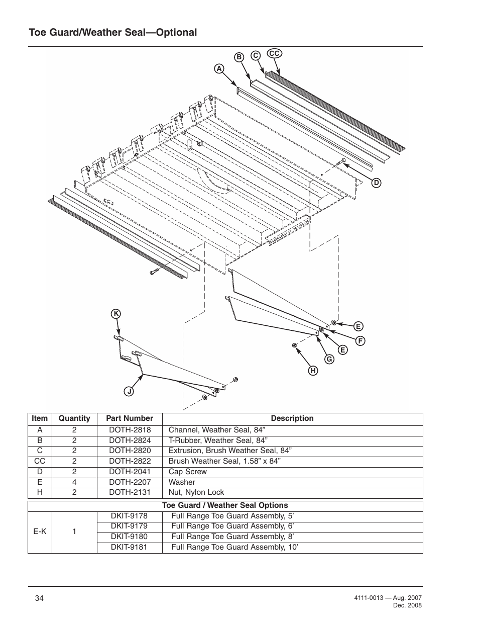 Toe guard/weather seal—optional | Poweramp LMP SERIES MECHANICAL 4.2009 User Manual | Page 36 / 40