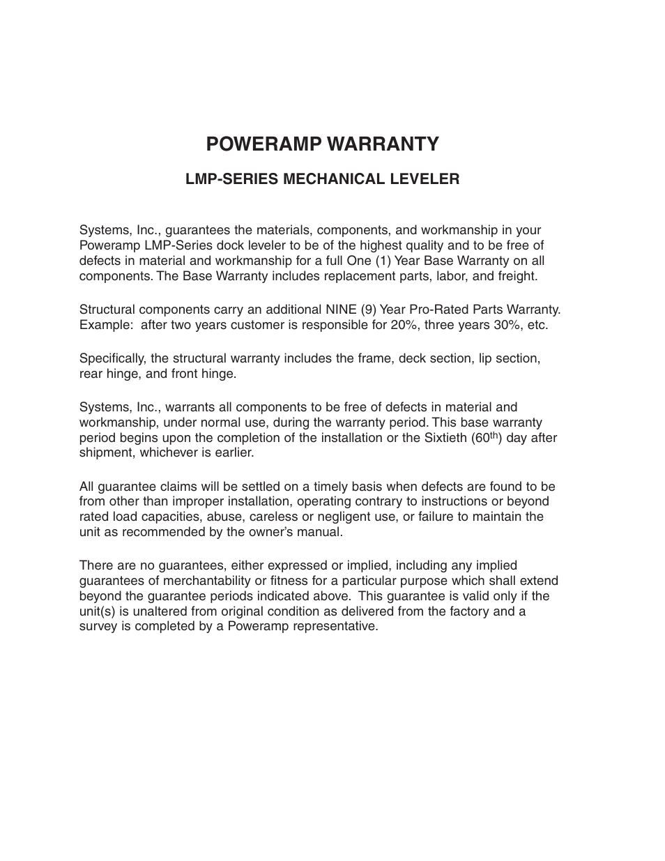 Poweramp warranty | Poweramp LMP SERIES MECHANICAL 4.2009 User Manual | Page 40 / 40
