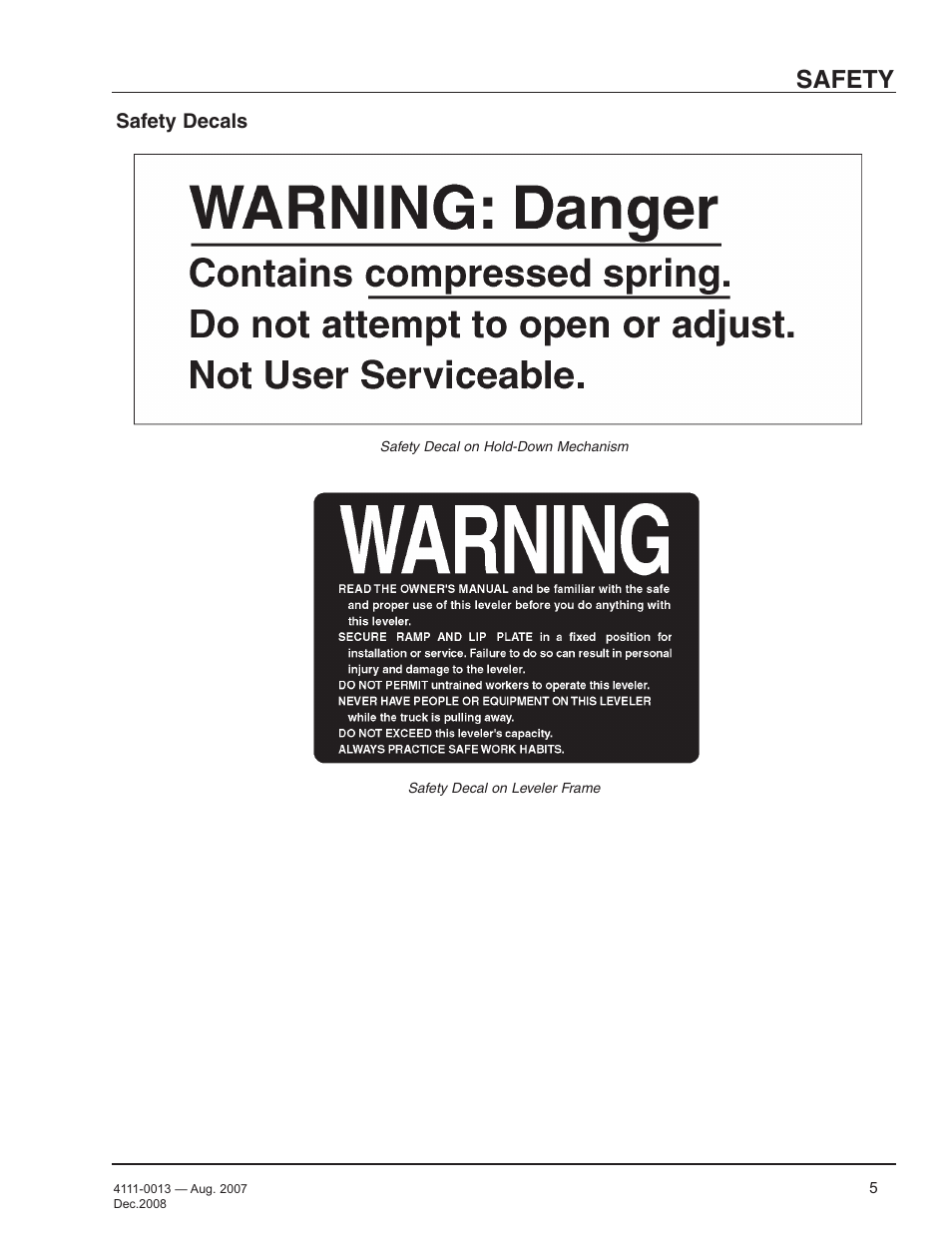 Safety, Safety decals | Poweramp LMP SERIES MECHANICAL 4.2009 User Manual | Page 7 / 40
