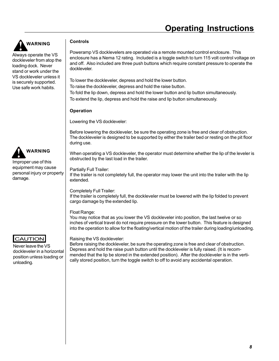 Operating instructions | Poweramp VS VERTICAL SPECIALTY 2.1995 User Manual | Page 11 / 22