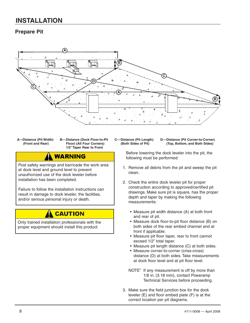 Installation, Prepare pit | Poweramp VS VERTICAL SPECIALTY 4.2009 User Manual | Page 10 / 52