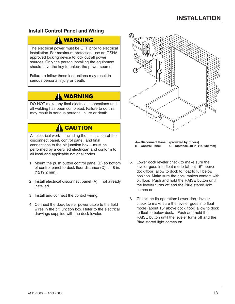 Installation, Install control panel and wiring | Poweramp VS VERTICAL SPECIALTY 4.2009 User Manual | Page 15 / 52