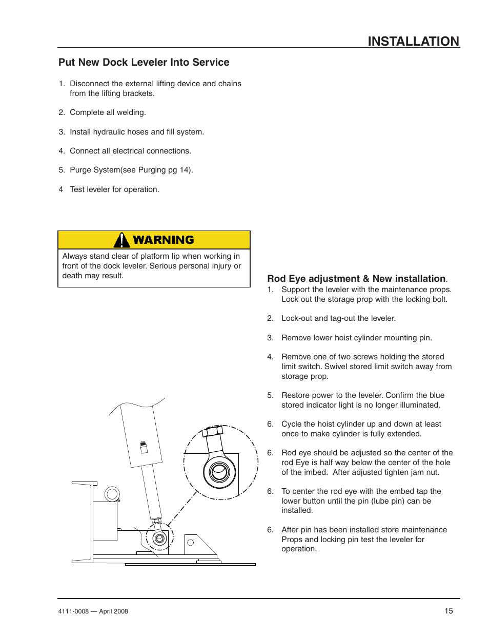 Installation, Put new dock leveler into service | Poweramp VS VERTICAL SPECIALTY 4.2009 User Manual | Page 17 / 52