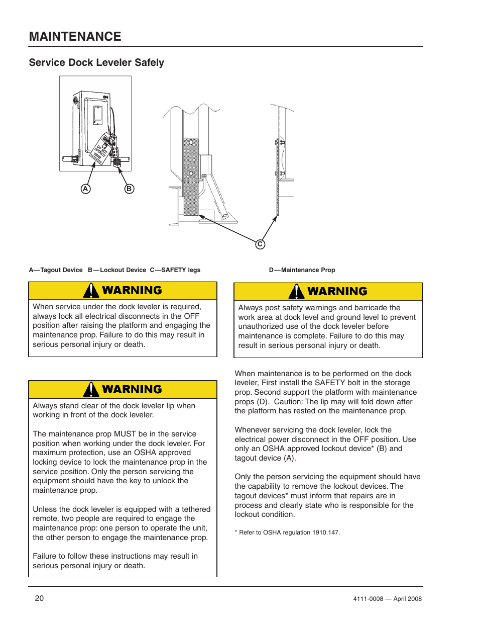 Maintenance, Service dock leveler safely | Poweramp VS VERTICAL SPECIALTY 4.2009 User Manual | Page 22 / 52