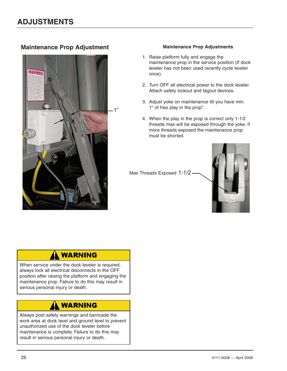 Adjustments, Maintenance prop adjustment | Poweramp VS VERTICAL SPECIALTY 4.2009 User Manual | Page 28 / 52