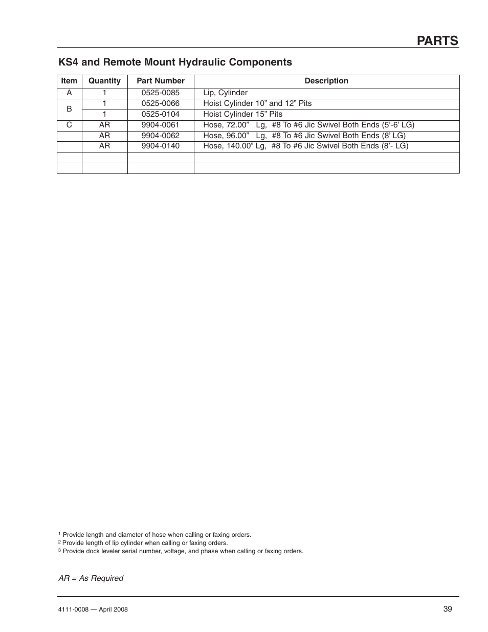 Parts, Ks4 and remote mount hydraulic components | Poweramp VS VERTICAL SPECIALTY 4.2009 User Manual | Page 41 / 52