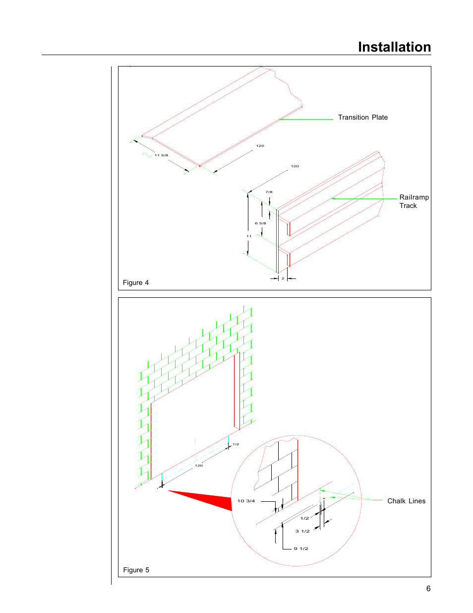 Installation, Transition plate railramp track, Chalk lines figure 4 figure 5 | Poweramp RAIL RAMP SPECIALTY 1.1995 User Manual | Page 9 / 27