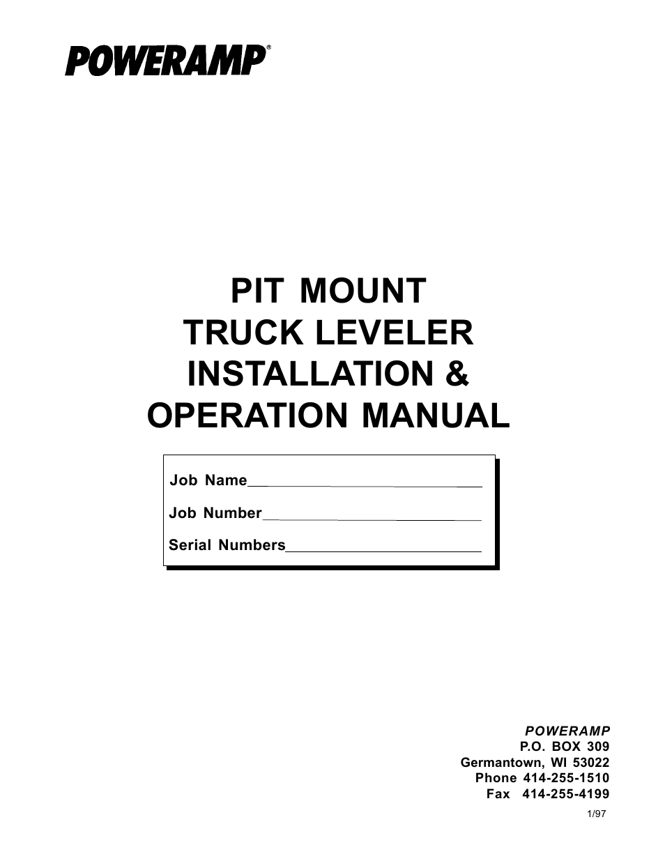 Poweramp PIT MOUNTED TRUCK SPECIALTY User Manual | 8 pages